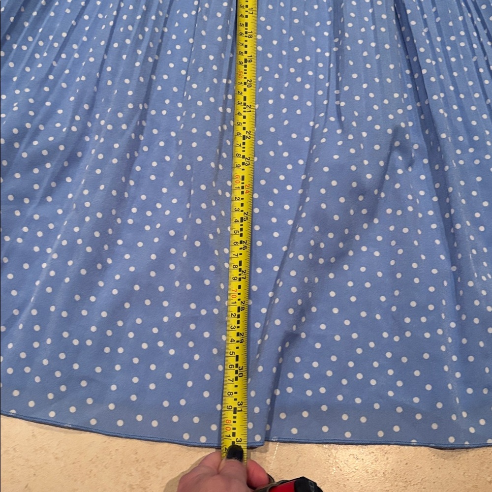 Blue Polka Dot Pleated A-Line Skirt - Picture 8 of 8